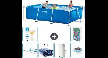 Intex Rechthoekig Frame Zwembad - 300 x 200 x 75 cm - Blauw - Inclusief Schoonmaakset - Solarzeil - Zwembadfilterpomp - Verlichting - 7-delig