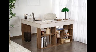 Skye Decor, Bureau, Vesper - Cashmere, Walnut, Gemelamineerde spaanplaat, Kasjmier & Walnoot, 130 x 120 x 72 cm