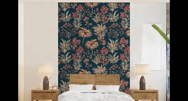 Behang - Fotobehang Botanisch - Patroon - Blauw - Breedte 140 cm x hoogte 220 cm