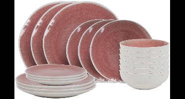 Cookinglife Serviesset Nola Roze 18-delig / 6 personen - 6 dinerborden, 6 ontbijtborden en 6 kommen