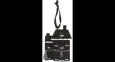 Sfeervol 'Haunted Holiday House' Kunsthars Kerstornament - Zwart Spookhuis Kerstdecoratie - 10 cm