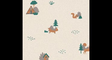 DIEREN IN HET BOS BEHANG | Kinderkamer - Crème Grijs Bruin Groen Wit - A.S. Création Kids Studio