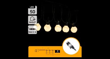 LED lichtsnoer warmwit 8 meter (3+5) - 10 LED's milky - sproeidicht IP44 - koppelbaar (max. 5) - 230V AC - 24V