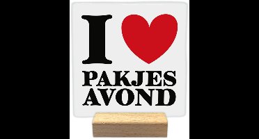 Sinterklaas decoratie tegel met tekst - I love Pakjesavond - keramisch - 10x10 cm - inclusief houder