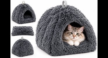 Kattenbed – katten slaapmand – kattenhuis – kattenhol – Cat cave – Grijs, 39 x 39 x 42 cm – Flamingo Slaapplaats Krems