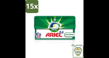 15 x Ariel - 3in1 Wasmiddel Pods - Original - 33 Pods - Wasstrips - 3 In 1 Wasmiddel - Wasmiddel Pod - Wasmiddel Voor Koud Water - Wasmiddel Voor Vlekken - Wasmiddel Voor Frisheid