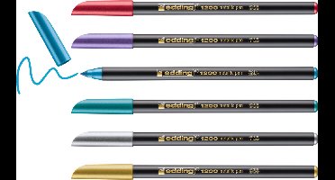 edding 1200 metallic teken/viltstiften assorti - 6 metallic kleurstiften - ronde punt - 1 mm - metalen box van 6 stuks