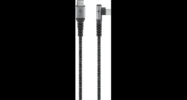 Goobay USB-C naar USB-C textielkabel 50 cm space grijs met 90° metalen stekkers, snelladen tot 60 W, knikbeveiliging voor meer dan 10.000 buigcycli