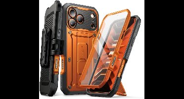 SUPCASE Hoesje Geschikt voor Apple iPhone 18 Pro / 17 Pro - Unicorn Beetle Pro Case met Ingebouwde Screenprotector - Beschermhoes met Holster en Kickstand Oranje