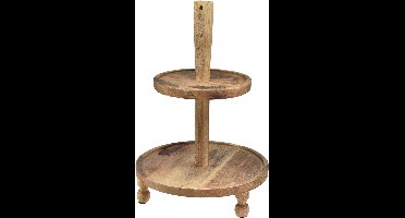 2-laags houten taartstandaard van mangohout Ø35cm/Ø24cm H51,5cm