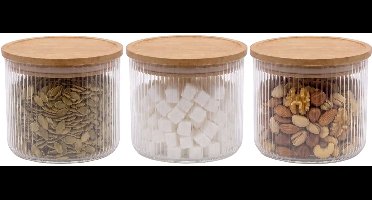 Cookinglife Voorraadpotten set Lines - Glas met Bamboe Deksel - ø 11 cm - 600 ml - 3 stuks