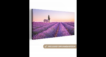 OneMillionCanvasses - Canvas schilderij - Lavendel - Bloemen - Boom - Landschap - Schilderij bloemen - Canvas doek - 80x40 cm - Muurdecoratie - Woonkamer