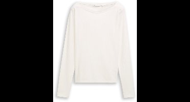Tom Tailor Denim - Slim fit shirt met lange mouwen en boothals - Maat XXL - off white