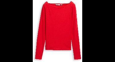 Tom Tailor Denim - Slim fit shirt met lange mouwen en boothals - Maat S - brilliant red