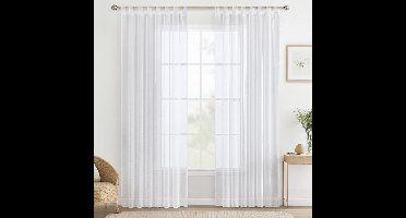 Boraboi® Grote, luchtige, decoratieve vitrage gordijnen met lussen voor woon- en slaapkamer, set van 2, wit, 280 x 140 cm