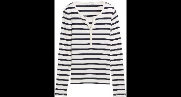 Tom Tailor Denim - Slim fit Henley-shirt met lange mouwen - Maat L - white navy stripe