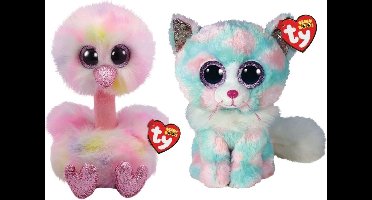 Ty - Knuffel - Beanie Buddy - Avery Ostrich & Opal Cat