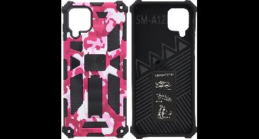 Hoesje Geschikt Voor Samsung Galaxy A12 (5G) Hoesje - Rugged Extreme Backcover Camouflage met Kickstand - Pink