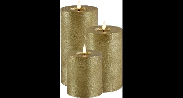 LED kaars/stompkaars set - 3x st - goud - H10, H15 en H20 cm - timer - warm wit