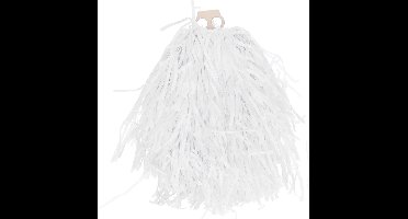 Cheerballs/pompoms - 1x - wit - met franjes en ring handgreep - 28 cm