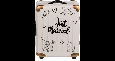 OOTB Spaarpot Koffer Just Married – Keramiek – Huwelijksreis Cadeau – Wit & Goud