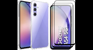 Hoesje geschikt voor Samsung Galaxy A54 - 2x Screen Protector FullGuard - Back Cover Case ShockGuard Transparant & Screenprotector