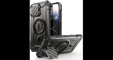 SUPCASE UB Pro MagXT Hoesje Geschikt voor Apple iPhone 15 Pro - Back Cover met Camera Protector Kickstand - Compatibel met MagSafe - Extra Camera Bescherming - Zwart