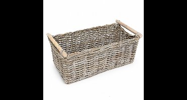 Rotan Opbergmand Met Houten Handvatten - 63x35xH24 cm - Opbergmand - Kastmand - Rechthoek