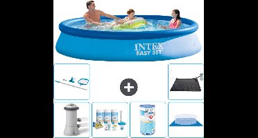 Intex Rond Opblaasbaar Easy Set Zwembad - 366 x 76 cm - Blauw - Inclusief Pomp - Onderhoudspakket - Filter - Grondzeil - Schoonmaakset - Solar Mat - 7-delig
