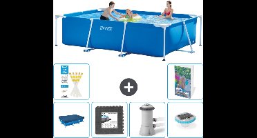 Intex Rechthoekig Frame Zwembad - 300 x 200 x 75 cm - Blauw - Inclusief Afdekzeil - Vloertegels - Zwembadfilterpomp - Verlichting - 7-delig