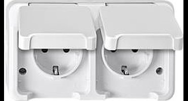 Merten 4074946 AquaStar Compleet Wandcontactdoos met randaarde en klapdeksel spatwaterdicht Polar-wit 2-voudig 1 stuk(s