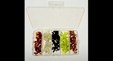 Qatrixx Softbait set 200 Delig - Enkele twisters 2,5 cm uit Amerika - inclusief Tacklebox - Roofvissen - Baars - Roofblei - Kunstaas - Kunstaasset