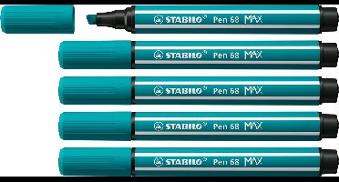 STABILO Pen 68 MAX – Premium Viltstift Met Dikke Beitelpunt - Turquoise - Doos 5 stuks