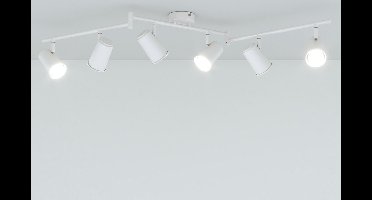 HOFTRONIC – Riga Witte LED plafondlamp 6 spots – kantelbaar en draaibaar – opbouwspots Wit – GU10 - 6000K Daglicht wit - Plafondspots - IP20 - woonkamer en gang