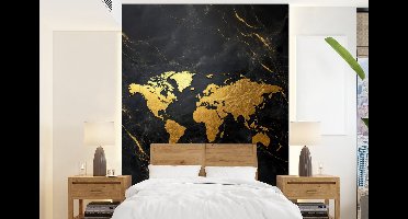 Behang - Fotobehang Wereldkaart - Goud - Marmer - Breedte 160 cm x hoogte 220 cm
