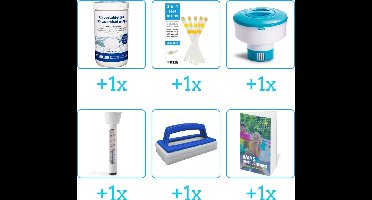 Zwembad Onderhoudspakket - Onderhoud Zwembad - bevat Chloor - Testrips - Chloordrijver - Thermometer - Scrubborstel en Zwembadgids (6-delig)