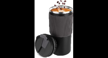Oneay Thermische mok 450 ml – Geïsoleerde koffiemok voor onderweg – Lekvrije reismok met deksel – Dubbelwandige drinkbeker voor koffie, thee en warme dranken – Herbruikbare travel mug voor auto, kantoor en reizen - Zwart