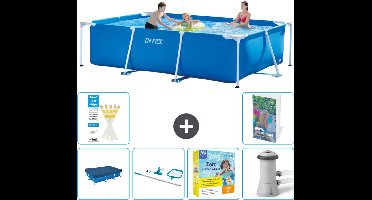 Intex Rechthoekig Frame Zwembad - 300 x 200 x 75 cm - Blauw - Inclusief Afdekzeil - Schoonmaakset - Onderhoudspakket - Zwembadfilterpomp - 7-delig