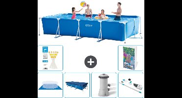 Intex Rechthoekig Frame Zwembad - 450 x 220 x 84 cm - Blauw - Inclusief Grondzeil - Afdekzeil - Zwembadfilterpomp - Stofzuiger - 7-delig