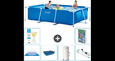 Intex Rechthoekig Frame Zwembad - 300 x 200 x 75 cm - Blauw - Inclusief Grondzeil - Afdekzeil - Zwembadfilterpomp - Stofzuiger - 7-delig