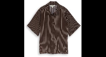 Tom Tailor Denim - Boxy Fit overhemdblouse van viscose - Maat L - brown white stripe
