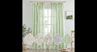 Boraboi ® Stijlvolle Halftransparante Gordijnen met Plooiband voor Diverse Interieurs, Set van 2, Groen, 140 x 225 cm