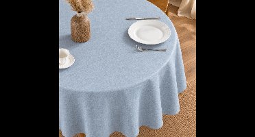 Protecttable - Rond Tafelzeil Linnenlook Denim Light Blue Ø138cm - Tafelkleed Afwasbaar - Kunststof