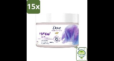 15 x Dove Bath Therapy Renew - Bodyscrub - Wilde Viooltjes & Roze Hibiscus - 295 ml - Grootverpakking - Vaatwasstrips - Huidvernieuwing - Huidscrub - Exfoliatie - Zachte Huid - Huidverzorging