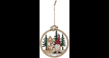 Ronde houten versiering in de vorm van de Kerstman of een kabouter