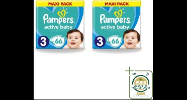 2 x Pampers – Luiers – Active Baby Dry Maat 3 – 66 Luiers - Wasstrips - Baby Luier - Droge Luier - Vochtabsorptie - Superabsorberende Kern - Luier Voor Baby