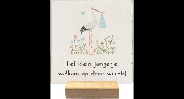 Decoratie tegel met tekst - Lief klein jongetje - natuursteen - 10x10 cm - inclusief houder