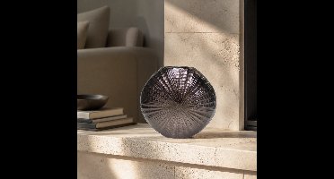 Hoppa! - Vaas - Metalen Ronde met Zonmotief - Zwart Nikkel - 28 x 7 x 26 (B x D x H)