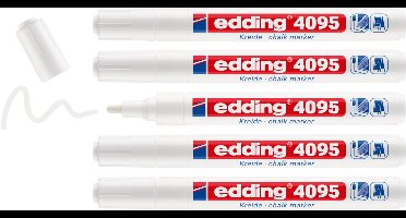 edding 4095 krijtstiften - 5 raamstiften - wit - krijtstift voor borden, ruiten, glas - ronde punt 2-3 mm - afwasbaar - uitwisbar