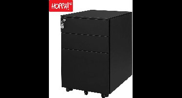 Hoppa! - Ladeblok - Rolcontainer - Nachtkastje - Op Wielen - Verrijdbare archiefkast - Zwart - Staal - 39x45x55 cm (BxDxH)